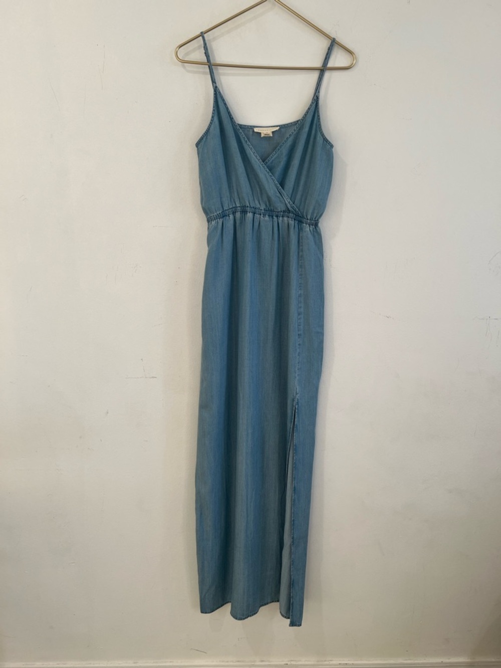LOVESTITCH  Denim-Effect Blue strappy Macy dress with front slit 100% Tencel  S